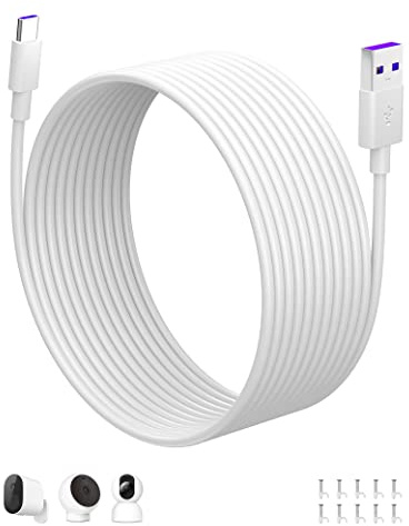 ACOCOBUY USB C Power Cable 8M Extra Long Charging Cord Power Extension Cord | Long Lead for Mi Smart Camera C301 C400 C500 Pro Dual C700 2K Magnetic Mount USB A to C Cord for Security Camera White