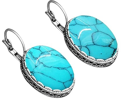 Stein Ohrringe,Vintage Blau Türkise Tropfenohrringe Mit Inlay, Ovaler Anhänger, Baumelnde Hakenohrringe, Edelsteinohrringe, Antiker Barockstil, Schmuck, Geschenk Für Mädchen, Mutter, Frau