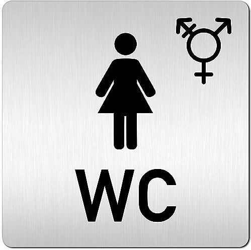Türschilder24 XXL WC Schilder 125 x 125 mm Damen/Herren + Gender Transgender Divers Woke Symbol • Stabile Schilder aus 1,5 mm Aluminium (Damen WC + Divers/Transgender)