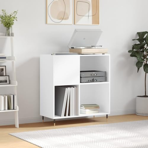 Armoire à disques ZEYUAN Blanc 84,5x38x89 cm en bois d'ingénierie, Platine Vinyle, Rangement et Porte Vinyle