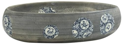 vidaXL Aufsatzwaschbecken, Oval Waschbecken mit Muster, Handgefertigt Waschtisch Waschschale für Badezimmer, Handwaschbecken Spülbecken, Grau 59x40x15 cm Keramik