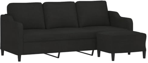 vidaXL Sofa 3 Sitzer, Couch mit Fußhocker, Liegesofa für Wohnzimmer, Polstersofa Sessel Relaxsofa Loungesofa Relaxcouch TV Sofa, Schwarz Stoff