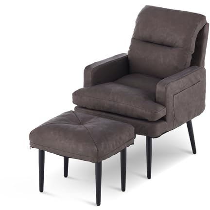 CLIPOP Kunstleder Relaxsessel Lehnstühle mit Hocker,Wohnzimmerstuhl Polstersessel Fernsehsessel mit Fußschemel Lesestuhl Armlehnstuhl für Wohnzimmer Schlafzimmer Arbeitszimmer (Hellbraun)