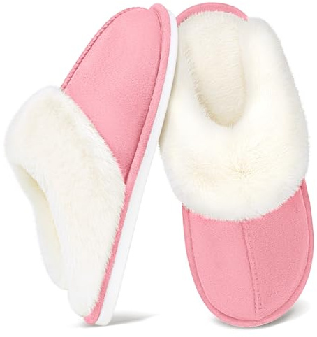 Fluffy Slippers Women Men Memory Foam Slippers for Ladies Plush Cozy House Shoes Indoor Outdoor Anti-Skid Rubber Sole Keep Warm Winter