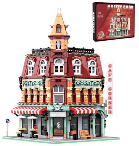Haus Bausteine Bausatz, 1950 Klemmbausteine Modular Buildings Eckkaffeehaus Architektur Modellbausatz, MOC Street View Gebäude Bauset Nicht Kompatibel mit Großen Marken