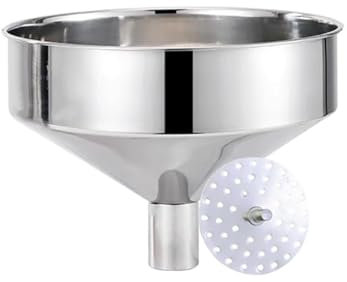 Embudo grande de acero inoxidable de 25 cm, cocina de acero inoxidable con filtro extraíble, embudo de cocción de metal para transferir granos líquidos