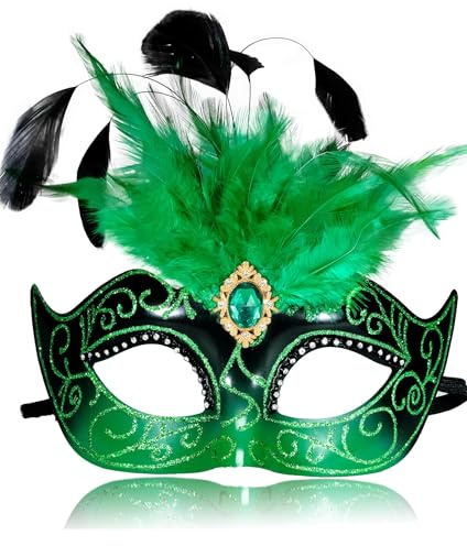 MYSEUNI 2025 Maskerade Maske für Frauen mit Federn - Venezianische Maskerade Maske für Karneval Ball Karneval Abschlussball