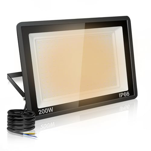 Jefedana 200W led Strahler Außen, 20000LM Superhell LED Außenstrahler, 3000K Warmweiß LED Scheinwerfer Außenlampen IP66 Wasserdicht Aussenlampe für Garten, Innenhöfe, Garage, Hotel, Sportplatz, Türen