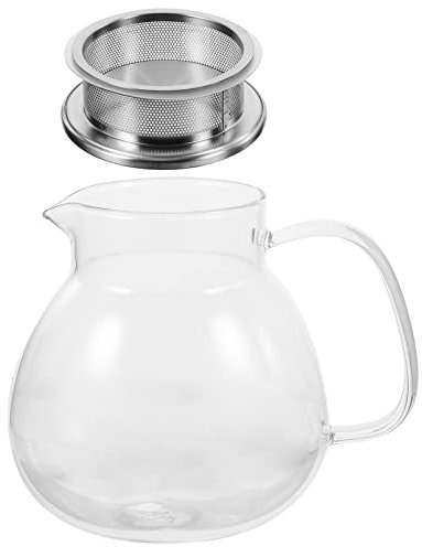 TJLVYCNB Glass Water Pitcher Glass Teapot with Stainless Steel Lid Handheld Tea Maker for Loose Tea Glass Tea Kettle for Home Office Glass Water Pitcher Glass Tea Pot(14X8CM)