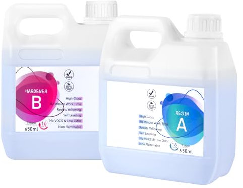 1300ml Epoxidharz mit Härter, Hochglanz Epoxidharz Set, Blasenfreies Beschichtungs- und Gießharz für DIY-Kunst, Schmuck, Untersetzer, Weihnachtsdekorationen, Tischplatten, Formen, Holz