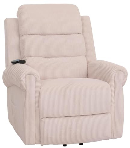Mendler Fernsehsessel HWC-K63, Relaxsessel, Liegefunktion Aufstehhilfe Massage Heizfunktion, Stoff (220g/m²) Cord - Creme-weiß