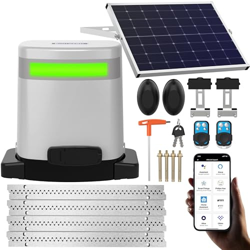 Blütezeit 1400lb Sliding Gate Opener, Solar Power | WiFi Control | Built-in Battery Backup, Rack Driven Automatic Slide Gate Motor with Remote Complete Kits (20W Solar Panel & Racks Incl.)
