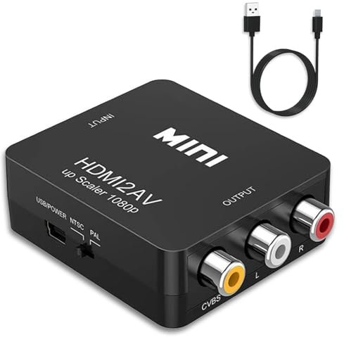 YOURKAY Adaptador AV a HDMI, AdaptadorRCA a HDMI, 1080P Mini AV Compatible con PAL/NTSC para PC Laptop Wii PS3 PS4 TV STB