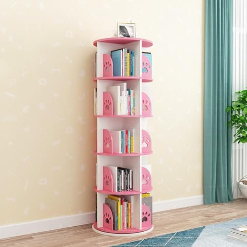 360° drehbares Bücherregal, Eckregal, Aufbewahrungsregal für kleine Räume, Arbeitszimmer, Schlafzimmer, Rosa, 5 Etagen, 19,6 x 19,6 x 62,5 cm