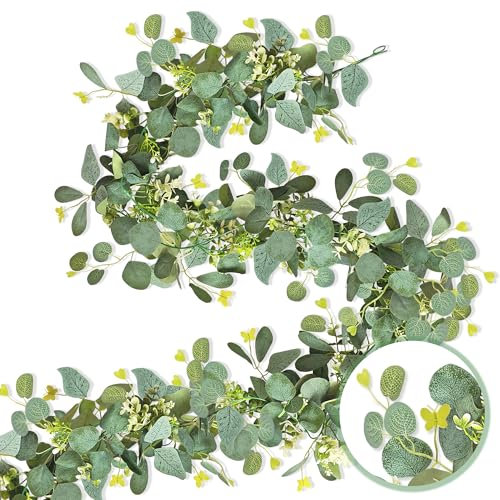 TINA Künstliche Eukalyptus Girlande 2 Stück Eukalyptus Künstlich Hängend Blätter Girlande 1,8m Eukalyptus Deko Blumengirlande Tischgirlande Eukalyptus Grün für Hochzeit Bogen Garten Indoor Outdoor