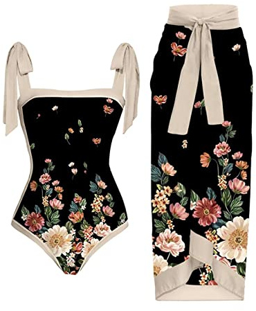 Traje de baño para mujer, traje de baño push-up adelgazante, conjunto de tankini de dos piezas con cuello en V, traje de baño de una pieza con falda envolvente Trajes