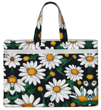 SDEGTHO Floral Flowers Daisies Zippered Document Bag With Handle For Carrying Paper Files Books Filing Folder