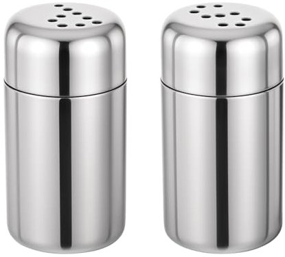 Piriuuo 2 Pcs Stainless Steel Salt and Pepper Shakers, 4.8 x 2.5 cm Travel Salt and Pepper Shakers with Holes S and P Caps Small Spice Shaker for Kitchen Counter Camping
