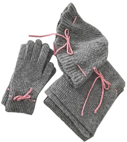 LUCKGONI Schal Mütze Strickschal Mütze Handschuhe Set für Frauen Outdoor Sport Strickmütze Verdickte Kopfbedeckung Mütze für Wintersport