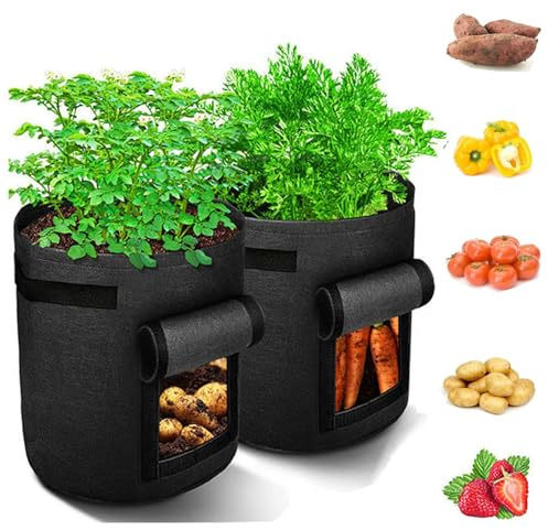 lohill Kartoffel Grow Bag, 5-Pack 10-Gallon Gemüse Obst Grow Plant Taschen mit Sichtfenster und Griffen für Gemüse, Obst, Blumen, Kartoffeln (schwarz)