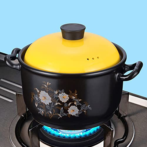 Pentole da Cucina in Terracotta, Rotonde, Nere, con Coperchio, Ciotole in Argilla, per Cucinare in Modo Sano e Delizioso, Nero e Giallo, 4,2 l