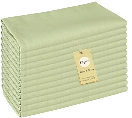 SUPAWAY 12 stycken mjuka polyester-linne blandade middag tygservetter, linneservetter 40 x 40 cm tygservetter för dagligt bruk kök hem fest jul bröllop (salvia grön)