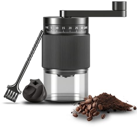 Moulin à Café Manuel Externe Réglable à 35 Niveaux, Broyeur Cafe Grain Portable avec Broyeurs en Céramique Résistants à L'usure pour Voyage, Camping, Bureau, Expresso, Café Versé (Noir)