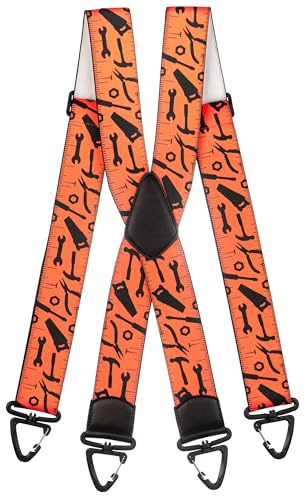 Olata Bretelle Motivo Attrezzi con Moschettoni in Plastica – Robuste e Regolabili a X, 5 cm di Larghezza. Arancione