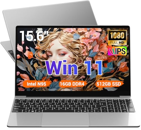BEYNIVAN PC Portable15.6 Pouces,16GB DDR4 512GB SSD TF 1TB,N95(Jusqu'à 3,4 GHz),5000 mAh,Win 11,1920x1080 FHD,WiFi 5,USB 3.0,Gamer Computer Notebook,Clavier Complet Rétroéclairé