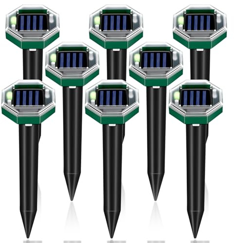 8Pack Mole Repellent Solar Powered,IP65 Waterproof Ultrasonic Outdoor Armadillo Repellent for Lawn Garden Yard,Effective Groundhog Gopher Snake Vole Chipmunk Armadillo Deterrent Stakes