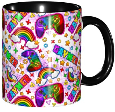 Anceky Pride Gaymer and Game Consol with Rainbow Ceramic Coffee Mug 11 oz Microwave Safe Drinking Cup Tea Cups for Women Mens