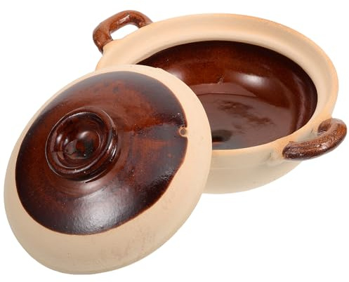 TOYANDONA Pentola in Terracotta 500 Ml Coperchio e Doppia Maniglia, Casseruola Antiaderente per Bibimbap e Stufati, Utensili da Cucina in Argilla per Fornelli a Gas, Risparmio Energetico