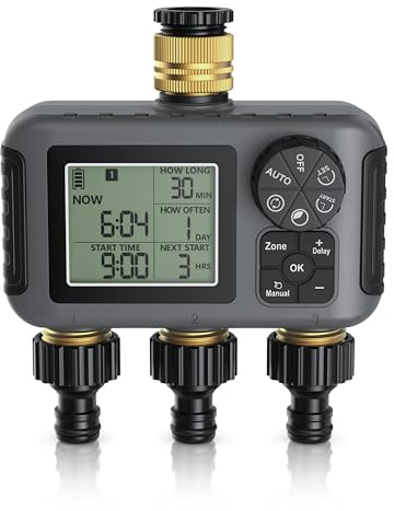 Brandson - Bewässerungssystem 3 Ausgänge - LCD-Display – Garten Bewässerungscomputer - 3 Zonen Bewässerungssteuerung digital – integrierter Wasserfilter