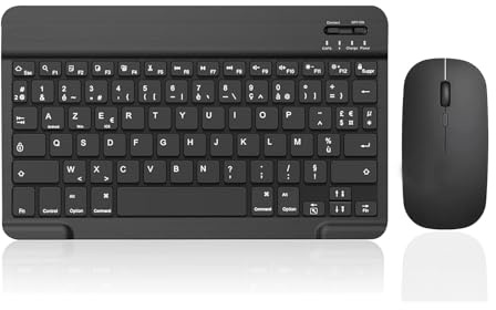XOKUWU Clavier et Souris Bluetooth pour iOS, Android et Windows, [AZERTY Français] Clavier et Souris Bluetooth Tablette Compatible avec iPhone,iPad,Samsung,Lenovo,Huawei, Noir