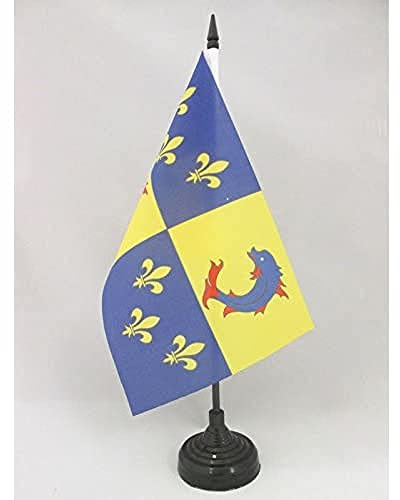 AZ FLAG Drapeau de Table Province du Dauphiné 21x14 cm Socle Plastique | Usage intérieur Drapeau de bureau français finition cousue et bords renforcés avec mât en plastique et socle en plastique