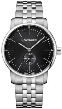 WENGER Herren Armbanduhr Ø 42mm, Swiss Made, Analog Quarz, Wasserdicht bis 100m, Edelstahl-Armband