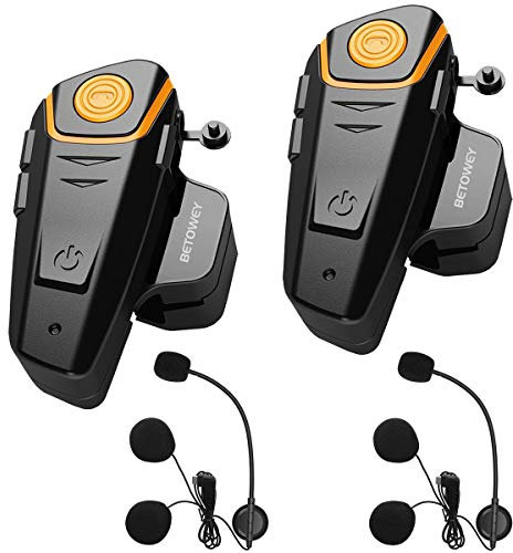 BETOWEY Interfono Moto Bluetooth Coppia BT-S2 Auricolari Bluetooth Casco Moto - Doppia, Microfono Duro