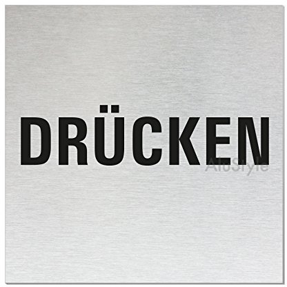 Türschild Wortschild Hinweisschild „Drücken Aluminium Edelstahlschilder-Optik Format 80x80 mm vollflächig selbstklebend Nr.11611-S