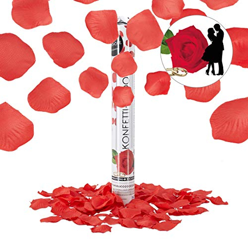 Relaxdays 10022003 Cannone Spara-Coriandoli, Petali di Rosa, Rosso, Gittata 8 m, Matrimonio, Promessa, 40 cm