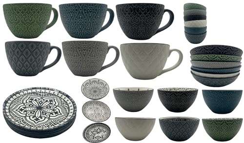 Riyashop 6er Set Suppentasse Geschirrserie INFINITY Kombiservice Keramik Porzellan Suppentasse Neu