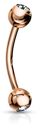 Paula & Fritz® Augenbrauen-Piercing UNIVERSAL Stud Labret Monroe Cartilage roségold Bananabell Kugeln Zirkonia Clear Edelstahl Chirurgenstahl GRC04-160633