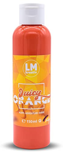 LM-Kreativ Acrylfarbe 150 ml - Juicy Orange - Hochdeckende Acryl-Farbe, die perfekt für Künstler und Hobbymaler geeignet ist. Bestens geeignet als Holzfarbe oder zum Bemalen von Papier & Leinwand
