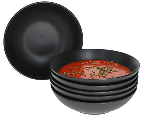 MamboCat Lampart Nero 6x Suppen-Teller Schwarz I Tiefe Teller Set für 6 Personen I Suppenteller im Modernen Ethno-Stil I Pasta-Bowl & Müsli-Schale Groß I Steingut Schwarz Matt 6 Stück