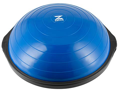 ZELUS 64cm Balance Ball | 680kg Inflatable Half Exercise Ball Wobble Board Balance Trainer w Nonslip Base | Half Yoga Ball Strength Training Equipment w 2 Bands, Pump, Extra Ball Included, Blue