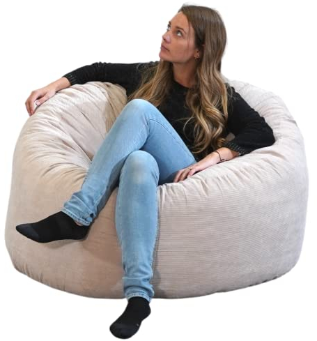 bananair - Sitzsack Cord XXL für Erwachsene und Kinder - Weich und Bequem - Optimale Unterstützung für den Rücken - Sitzsack Sessel mit Füllung, Gaming Bean Bag Chair (100 cm, Beige)