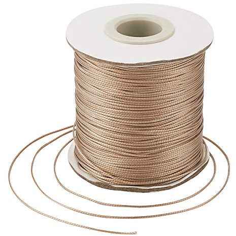 Craftdady Geflochtene gewachste Baumwollschnur mit Spule, 0,5 mm, Kunstleder-Polyester-gewachste Schnur für Schmuck, Handwerk, Makramee, Perlenschnur mit Spule, Burlywood