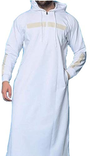 GaoYunQin Robes Ethniques pour Hommes, Manche Longue Robe Ethnique, Chemise Musulmane Lâche Casual Vintage a Capuche Robe Vêtements D'intérieur Pyjama Lâche (Color : White, Size : XL)