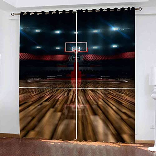 NPBSHZ Tende Oscuranti per Finestre Stampate 3D Tenda Oscurante con Occhielli Insonorizzanti Termiche Isolanti Modello di campo da basket sportivo per Camera da Letto Soggiorno Balcone 300x280cm 2 Pan