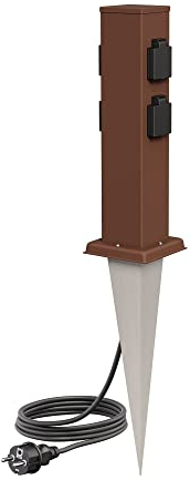 ledscom.de Presa da giardino a colonna Polly con picchetto a terra e cavo da 2 m per esterni, IP44, a 4 vie, marrone, quadrata, 40 cm