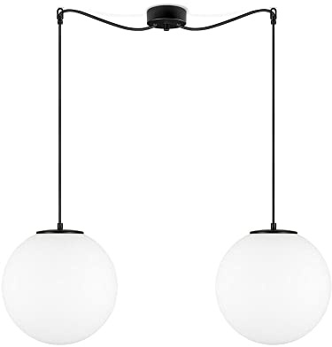 Sotto Luce Tsuki kugelförmige 2-Licht-Pendelleuchte - mattes opal/schwarzes Glas - 1,5 m schwarzes Textilkabel - schwarze Deckenrosette - 2 x e27 - ø 30 cm